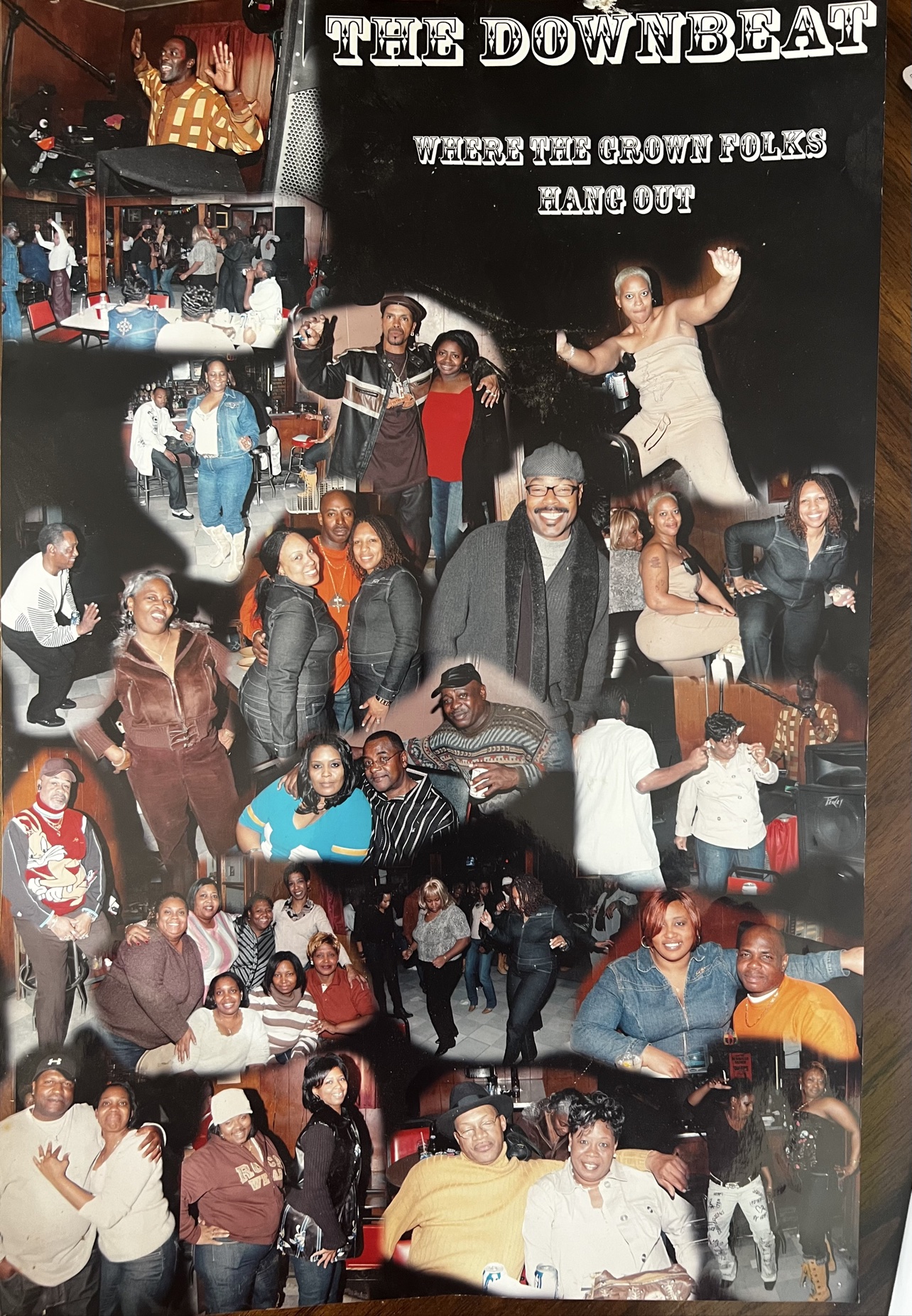 Original DownBeat collage poster — 'Where the grown folks hang out'